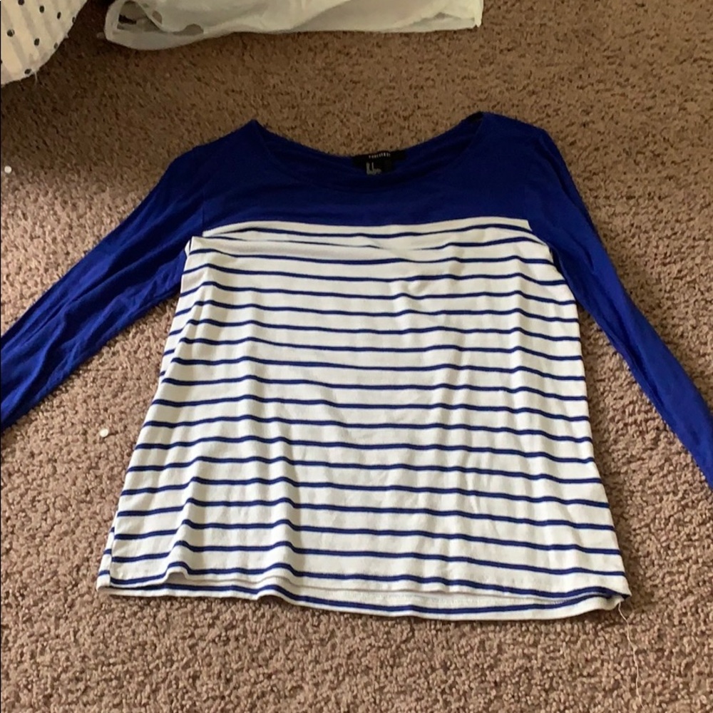 quarter sleeve royal blue & white striped shirt